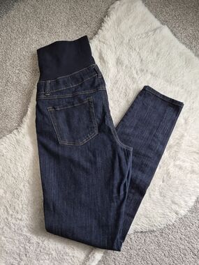 Thyme Maternity Dark Blue Stretch Denim Jeans with Knit Waistband